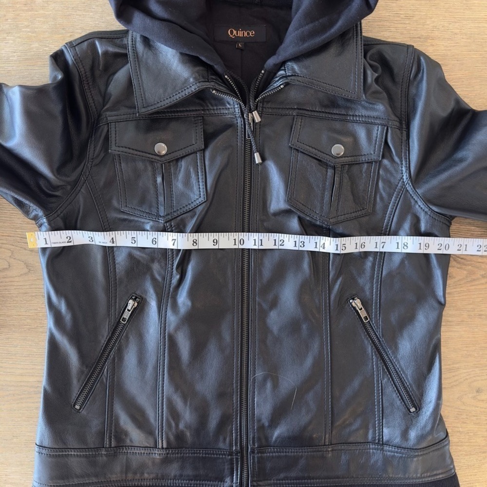 Quince 100% Soft Sheep Leather Moto Biker Jacket w/ Removable Hood-Black-Sz L - Picture 5 of 16